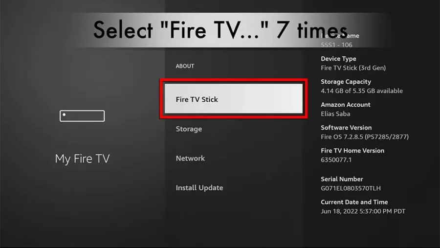 Zeven keer op Fire TV Stick klikken om de ontwikkelaarsmodus te activeren
