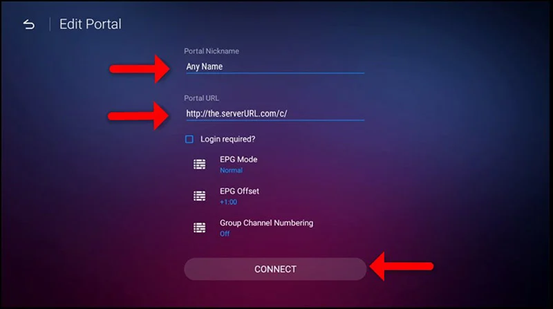 Formuler: portalnaam en portal-URL invoeren in MYTVOnline 2
