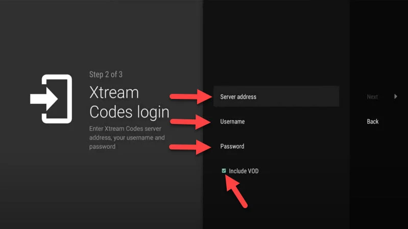 TiviMate: server-URL, gebruikersnaam en wachtwoord invoeren