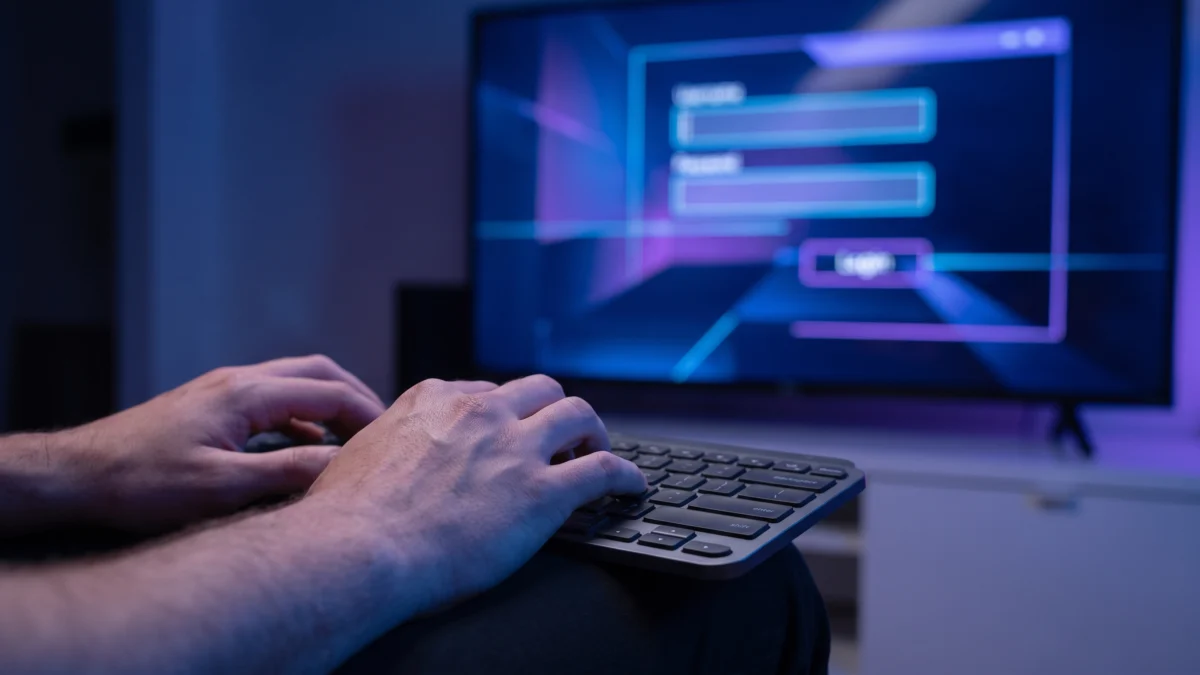 Inloggegevens invoeren op een televisiescherm met een toetsenbord