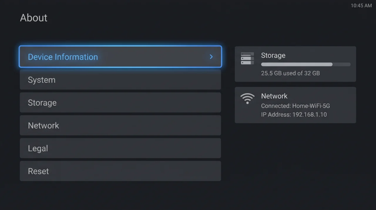 Het menu Over openen op de Fire TV Stick